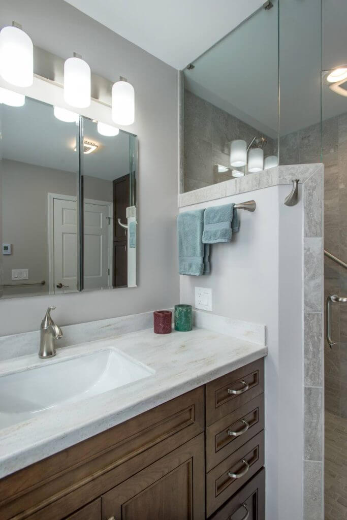 Vanity and walk-in shower