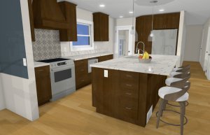3D rendering of a kitchen before remodeling begins
